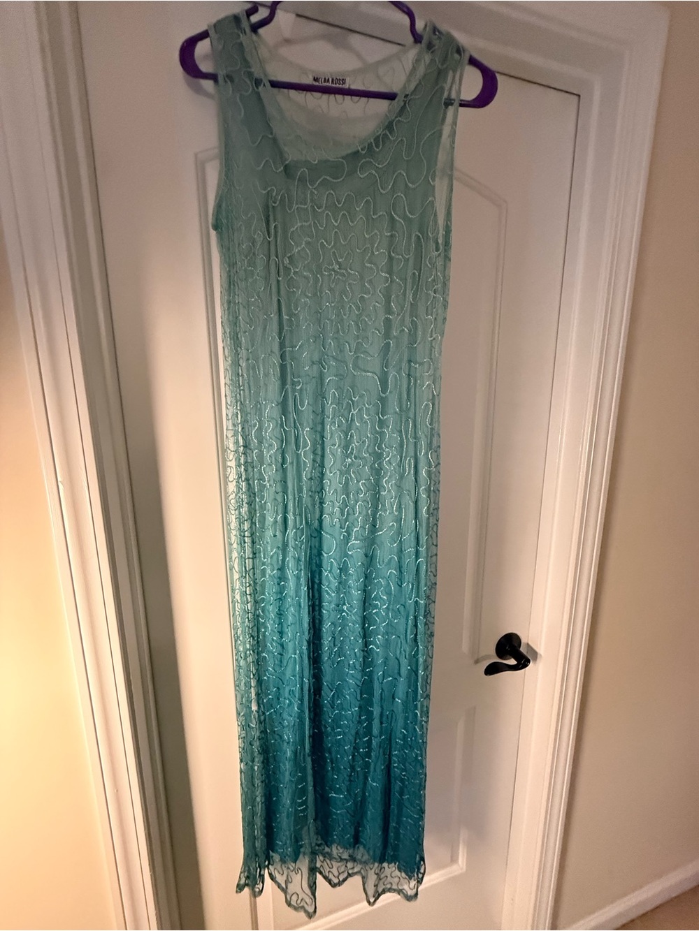 Sleeveless Ombre Lace Maxi Dress in Aqua Teal